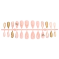 Almond press-on nails set with gold cat-eye, 3D bow, and starry design on pink base - Almond Pink Gold 3D Bow Strip (B1-14170)