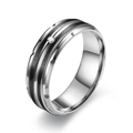 Mens titanium steel ring with black brushed finish and center diamond inlay in 45-degree view - US 6 / Silver Black With Diamond
