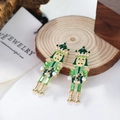 Orecchini a soldato schiaccianoci in verde e oro con perle e cristalli - Verde Oro