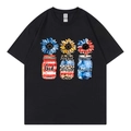 Black oversized cotton t-shirt featuring sunflower mason jar graphics and God Blessed America print - XS / Black