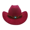 Chapeau de cowboy occidental à large bord rouge foncé avec bande de turquoise - Taille unique / Rouge Vin (Corde Croisée)