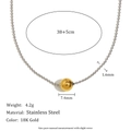 Minimalistische roestvrijstalen ketting met 18K gouden bolhanger en verstelbare lengte - Ronde Kralenketting Gouden Kralenketting - Tweekleurig