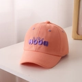 Close-up of orange cotton baseball cap with purple 3D rabbit ear embroidery details - 52CM(Recommended for 2-6 years old) / Pink
