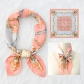 Pink and grey vintage chain horse print silk square scarf with golden baroque pattern - 70*70cm / Pink Grey Baroque (10)