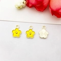 Three small yellow enamel and gold alloy flower charms for jewelry making crafts - Small Flower (14798)