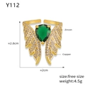 Böhmischer Flügelring in Gold mit grünem Zirkonia-Tropfen und Mikro-Pavé-Kristallen - Einheitsgröße/Verstellbar / Gold Grüner Zirkon