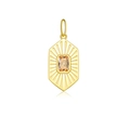 Gold plated S925 silver hexagonal pendant with champagne gemstone and sunburst rays - 18K Gold-Hexagon