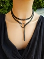 Black stainless steel Y-shaped layered cuban chain necklace with a sleek bar pendant - Black 6mm Magic Chain Gun Black Stick 92cm