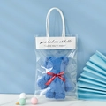 Blue coral fleece bear towel gift set in transparent carrier bag with red ribbon detail - 30*30cm / Cyan Bear + OPP Bag