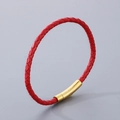 Bracelet en cuir rouge tressé avec fermoir magnétique en acier inoxydable doré poli - Style B-3.5mm Cordon Rouge-Fermoir Or-Bracelet