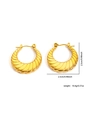 Detail of golden U-shaped twisted hoop earrings showing 2.5cm size and 10.4g weight - Gold Half Moon Threaded Style (#0182)