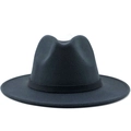 Classic dark gray wool fedora hat with wide brim and decorative ribbon band - Dark Gray