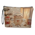 Gingerbread man printed canvas makeup bag with festive pattern and black wristlet - Gingerbread Man Theme (Style 2)