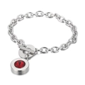 Minimalist stainless steel OT buckle bracelet with a round red stone pendant in silver - Silver Style With Red Stone (KB53403-Z)