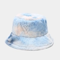 Bob en fausse fourrure tie-dye pelucheux à motif marbré bleu et blanc pour l'hiver - M(56-58cm) / Tie-Dye Bleu et Blanc