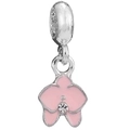 Pink orchid flower charm bead with silver finish and sparkling center zircon crystal - Pink Orchid Charm (027)