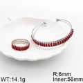 Conjunto de joyas de plata con brazalete de circón rojo rubí y anillo a juego mujer - Plata-Rojo