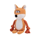 Orange fox plush squeaky dog toy with durable cotton rope arms for tug of war training - Fox