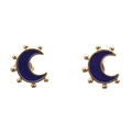 Boucles d'oreilles lune en cuivre plaqué or avec détails en émail bleu marine élégant - Bleu