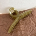 Olive green resin hair claw clip with cross handle design on brown paper base - Matcha-11cm