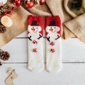 Chaussettes de Noël en polaire corail motif bonhomme de neige rouge et blanc chaud - Bonhomme de Neige à Boutons Rouges
