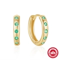 Classic S925 sterling silver gold hoops with irregular green zircon stones for women - Gold-Green Zirconia
