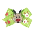 Green Christmas bow hair clip with golden glitter reindeer and snowflake patterns - Green Tree Pattern + Gold Elk / Green (2#)