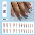 Set de uñas postizas bailarinas largas con diseños de mariposa azul y puntas W834 - Tipo de Pegamento/24 piezas / Estilo Mariposa Azul (W834)