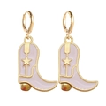 Retro cream cowboy boot earrings with golden star detail and oil drip finish - Cream White Cowboy Boot Style (JE0937B)