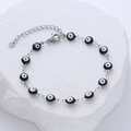 Detalle de pulsera ajustable de ojo turco con cadena de plata y cierre de langosta - Negro