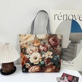 Vintage floral jacquard tote bag with 3D embroidery and black and white striped handle - Peony
