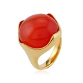 Vintage stainless steel ring featuring a large round red gemstone in a gold-plated setting - 9 / Red Cat's Eye
