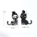 Orecchini di Halloween con gatto nero e scheletro con occhi verdi e misura 4cm - X39-2 Gatto nero con ossa bianche e occhi verdi