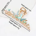 Golden alloy shark hair clip with blue enamel butterfly and white faux pearls - HS02633 Blue