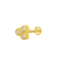 Golden 18K flat back stud with three sparkling round white cubic zirconia stones - Gold Floral Style (K-941)