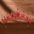 Exquisite bridal crown with gold metal base and sparkling red teardrop rhinestones - All Red