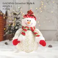 Christmas snowman plush toy in gold and white with red knit hat and scarf, 22cm size - Gold Fabric Snowman