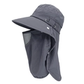 Detail van donkergrijze uv-werende zonnehoed met ademend masker en nekbescherming flap - donkergrijs