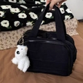 Large capacity black puff handbag cosmetic bag with cute bear charm for travel - Premium Black