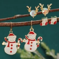 Three-pair Christmas earring set with reindeer, stockings and snowmen on a branch - Snowman Stocking Set (11901)
