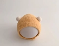 Cute light yellow plush baby earflap hat with white pom-poms for winter warmth - Cap circumference 40-48cm, suitable for 3-18 months / Small Ball Yellow