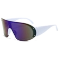 Y2K style wrap-around sports sunglasses with white frame and purple gradient lenses - White Frame Blue Mirrored Lens