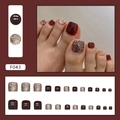 Deep wine red and champagne glitter press-on toenails set in various sizes and finishes - F043 Style / Sparkling Wine Red (Glue Type)