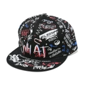 Cappellino snapback hip-hop nero con scritte graffiti colorate e visiera piatta - M (56-58cm) / Graffiti WHAT Multicolore Nero (D)