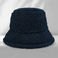 Navy blue lamb velvet bucket hat with soft plush texture for warm winter fashion wear - One Size / Navy Blue