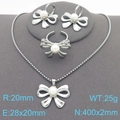 Silver stainless steel butterfly jewelry set with pearls including necklace and earrings - Pearl Bowknot Medium (28x20mm) / Silver (KS221217-KFC)