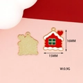 Detail view of 16x15mm red enamel Christmas house charm with size and weight metrics - 10 Red Snow House