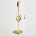 Nordic gold metal candlestick with peacock feather carving 25.5cm height - Large (25.5cm) / Gold