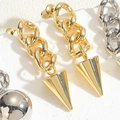 Detailed macro view of 14K gold plated chain earrings with geometric cone pendants - Triangle Cone Stud 14K Real Gold