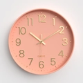 Modern minimalist coral pink 30cm wall clock with golden 3D numbers and quartz movement - Pale Pink